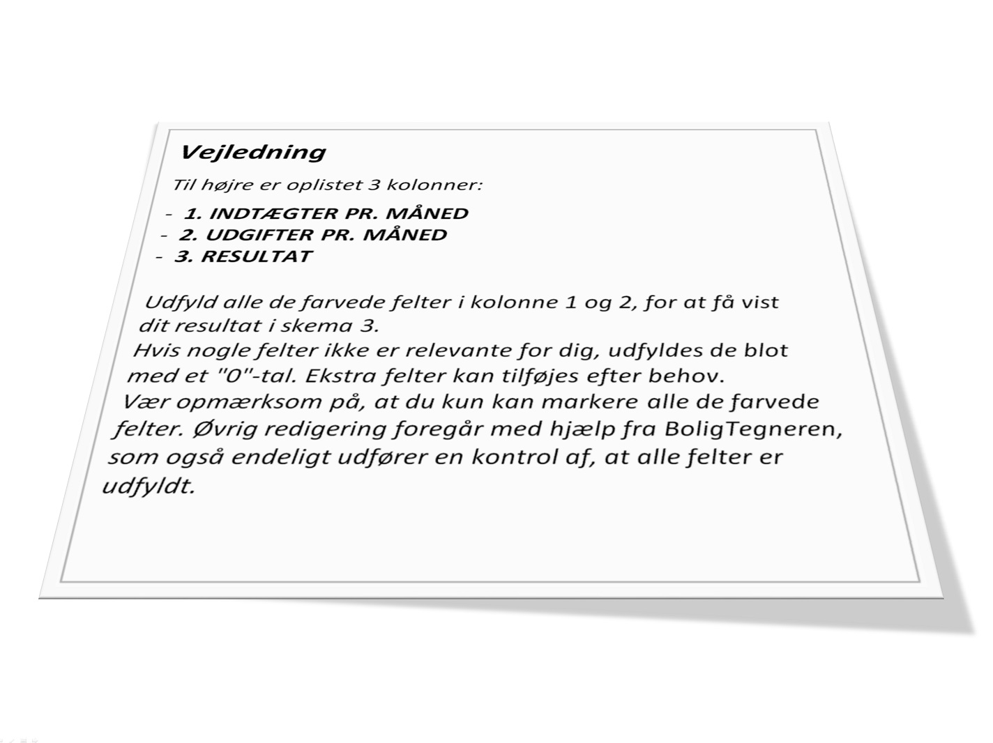 Vejledning personligt budget indtægter udgifter resultat